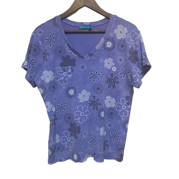 fresh produce Tops - Fresh Produce TShirt Womens XXL Purple Retro Floral Short Sleeve Cotton Made USA